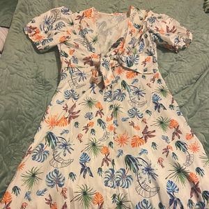 Midi tropical deep v dress with bow.